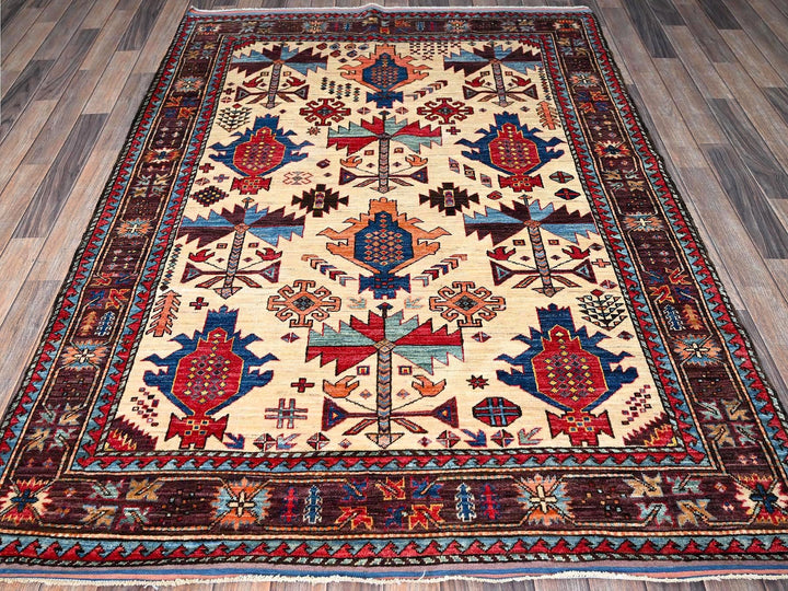 5'2" x 6'8" New Hand Knotted Ivory Wool Rectangle Oriental Rug - MOA102594