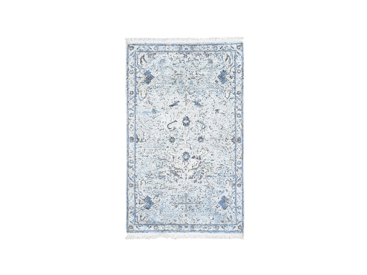 3'0" x 5'0" New Hand Knotted Blue Wool & Silk Rectangle Oriental Rug - MOA10259501