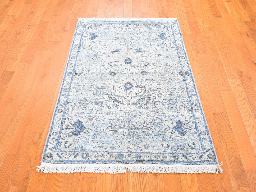 3'0" x 5'0" New Hand Knotted Blue Wool & Silk Rectangle Oriental Rug - MOA10259501