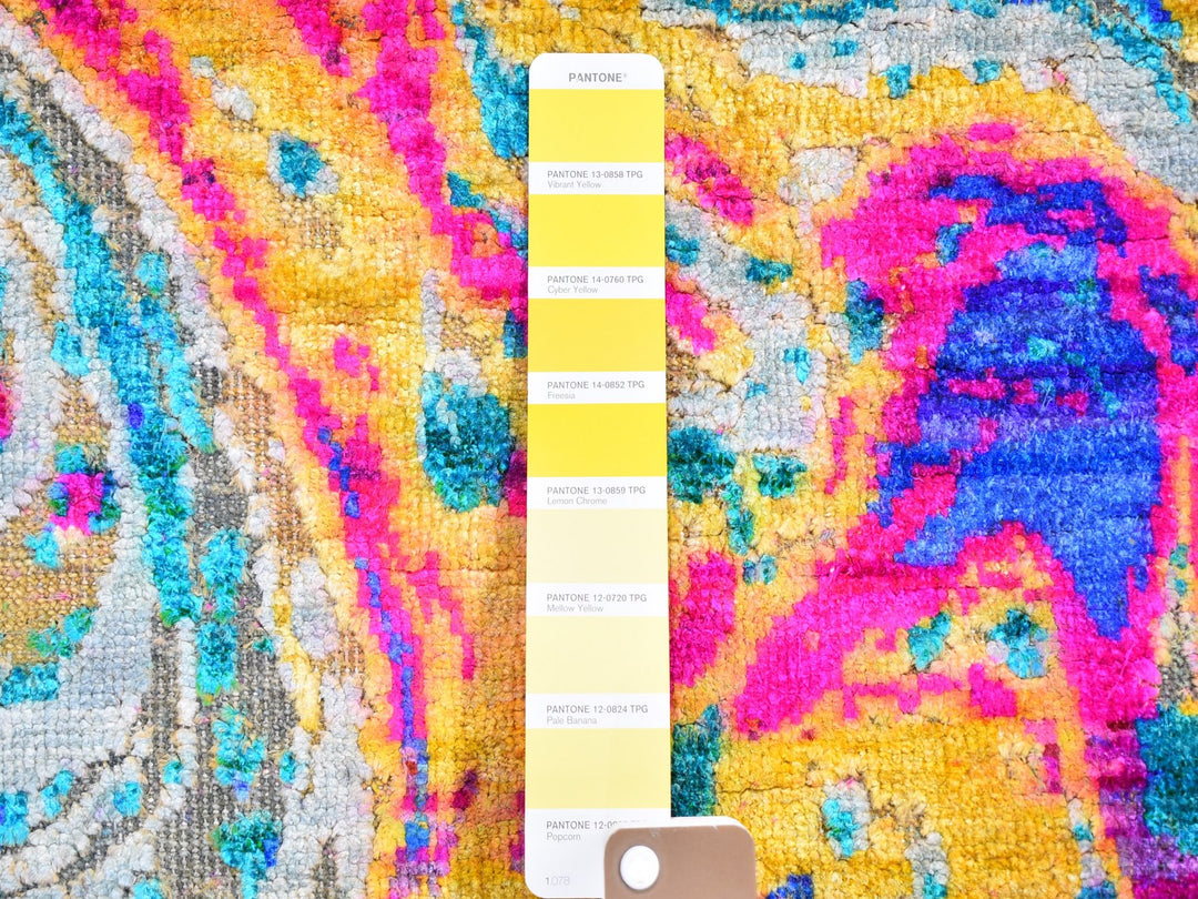 3'0" x 10'0" New Hand Knotted Yellow Wool & Silk Runner Oriental Rug - MOA10259502