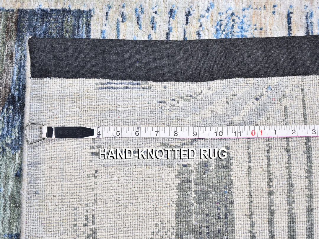 2'6" x 12'3" New Hand Knotted Blue Wool & Silk Runner Oriental Rug - MOA10259503
