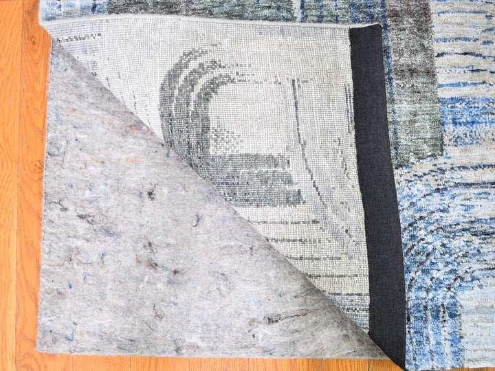 2'7" x 12'0" New Hand Knotted Blue Wool & Silk Runner Oriental Rug - MOA10259504