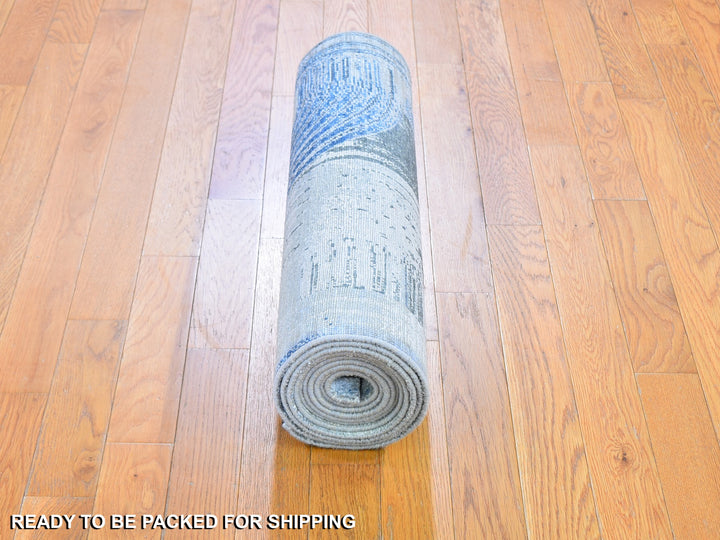 2'7" x 12'0" New Hand Knotted Blue Wool & Silk Runner Oriental Rug - MOA10259504