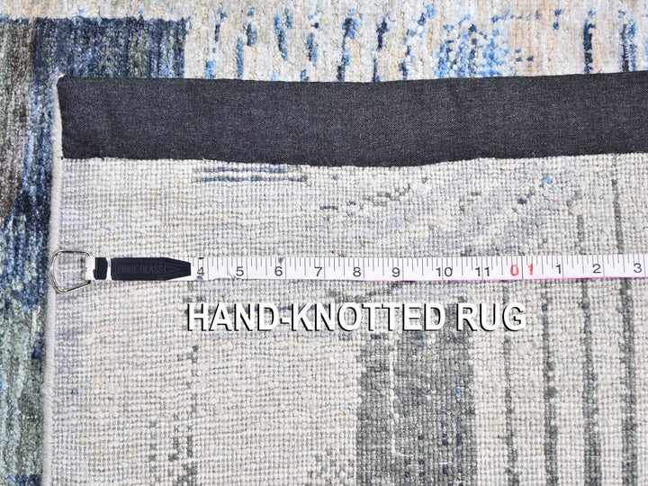 2'7" x 12'0" New Hand Knotted Blue Wool & Silk Runner Oriental Rug - MOA10259504