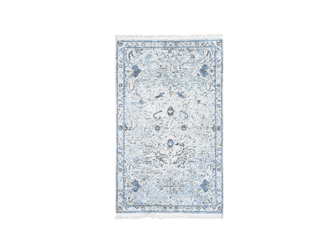 3'0" x 5'0" New Hand Knotted Blue Wool & Silk Rectangle Oriental Rug - MOA10259505