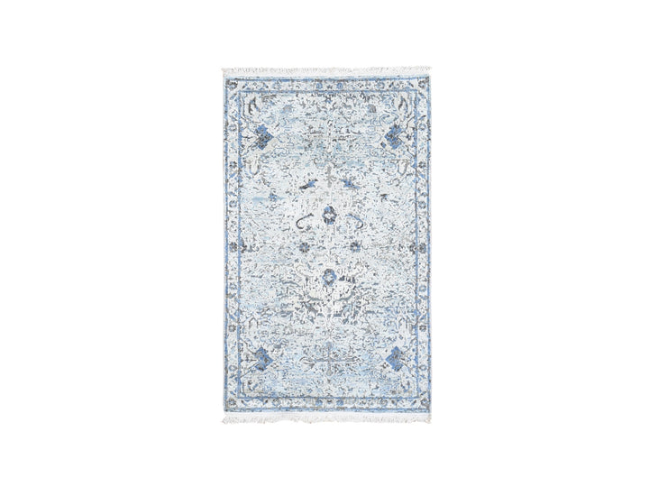 3'0" x 5'0" New Hand Knotted Blue Wool & Silk Rectangle Oriental Rug - MOA10259505