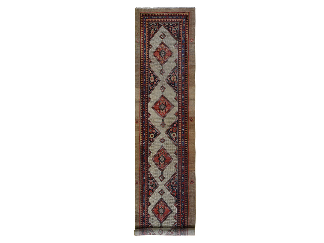 3'2" x 15'9" Vintage Hand Knotted Brown Wool Runner Oriental Rug - MOA10259511