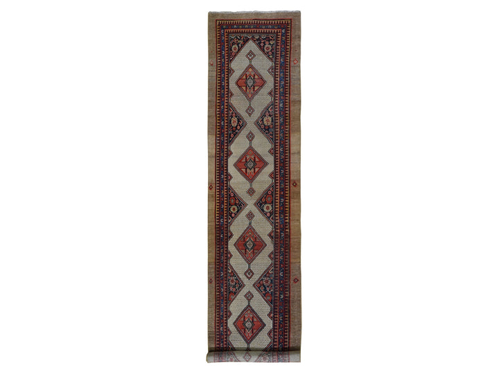 3'2" x 15'9" Vintage Hand Knotted Brown Wool Runner Oriental Rug - MOA10259511