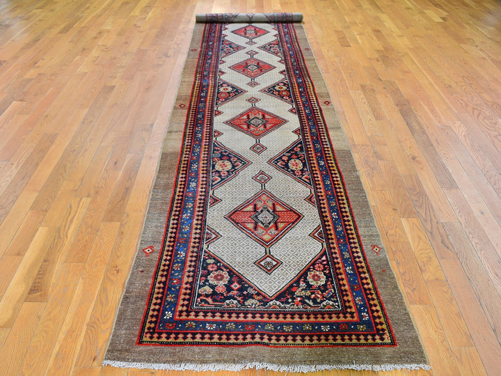 3'2" x 15'9" Vintage Hand Knotted Brown Wool Runner Oriental Rug - MOA10259511