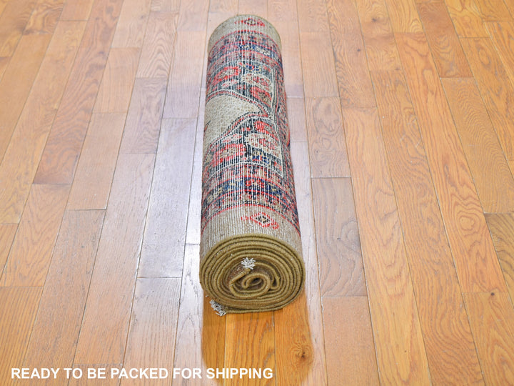 3'2" x 15'9" Vintage Hand Knotted Brown Wool Runner Oriental Rug - MOA10259511