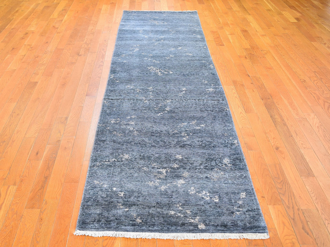 3'0" x 11'9" New Hand Knotted Grey Art Silk Runner Oriental Rug - MOA10259520