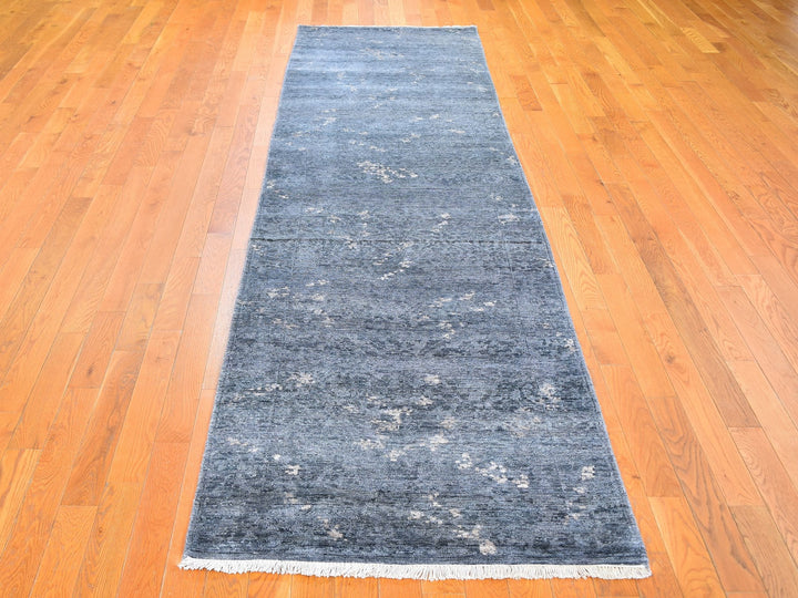 3'0" x 11'9" New Hand Knotted Grey Art Silk Runner Oriental Rug - MOA10259520