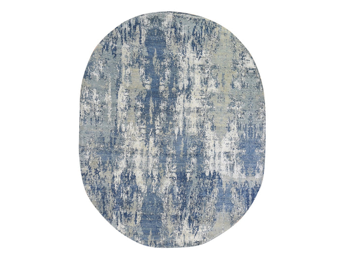 8'1" x 10'1" New Hand Knotted Blue Wool Rectangle Oriental Rug - MOA10259521