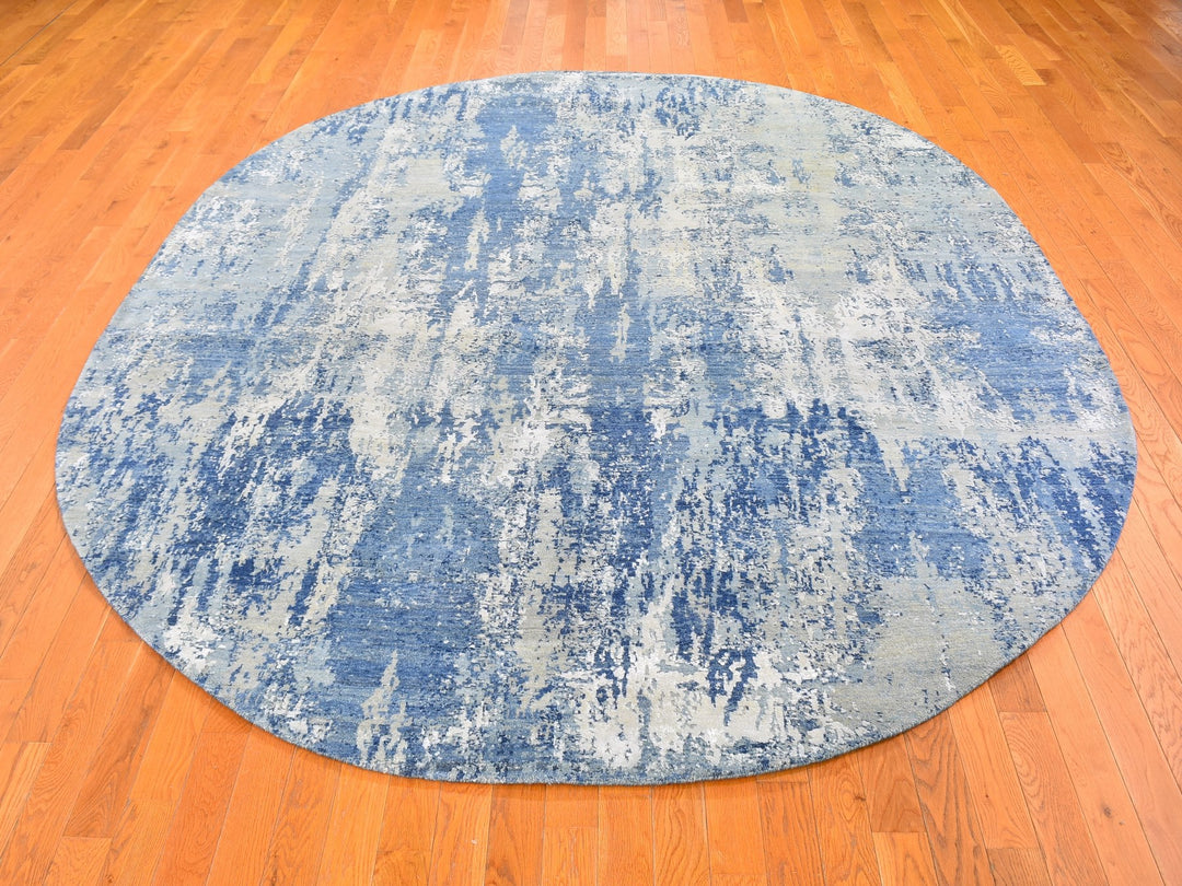 8'1" x 10'1" New Hand Knotted Blue Wool Rectangle Oriental Rug - MOA10259521