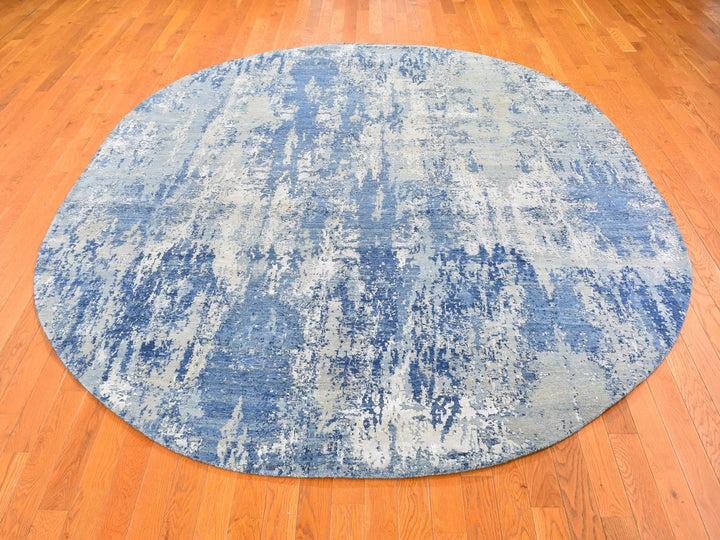 8'1" x 10'1" New Hand Knotted Blue Wool Rectangle Oriental Rug - MOA10259521