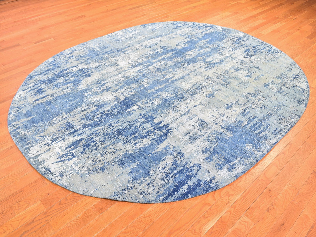 8'1" x 10'1" New Hand Knotted Blue Wool Rectangle Oriental Rug - MOA10259521