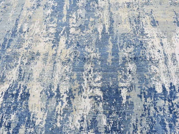8'1" x 10'1" New Hand Knotted Blue Wool Rectangle Oriental Rug - MOA10259521