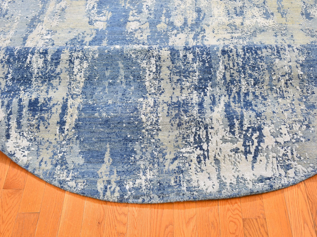8'1" x 10'1" New Hand Knotted Blue Wool Rectangle Oriental Rug - MOA10259521