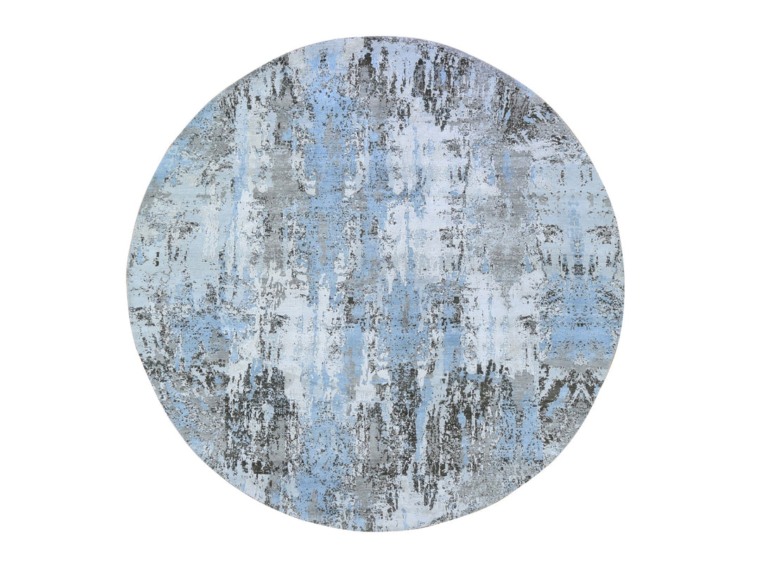8'1" x 8'1" New Hand Knotted Blue Wool Round Oriental Rug - MOA10259523