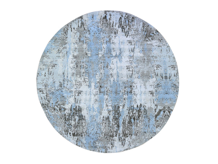 8'1" x 8'1" New Hand Knotted Blue Wool Round Oriental Rug - MOA10259523