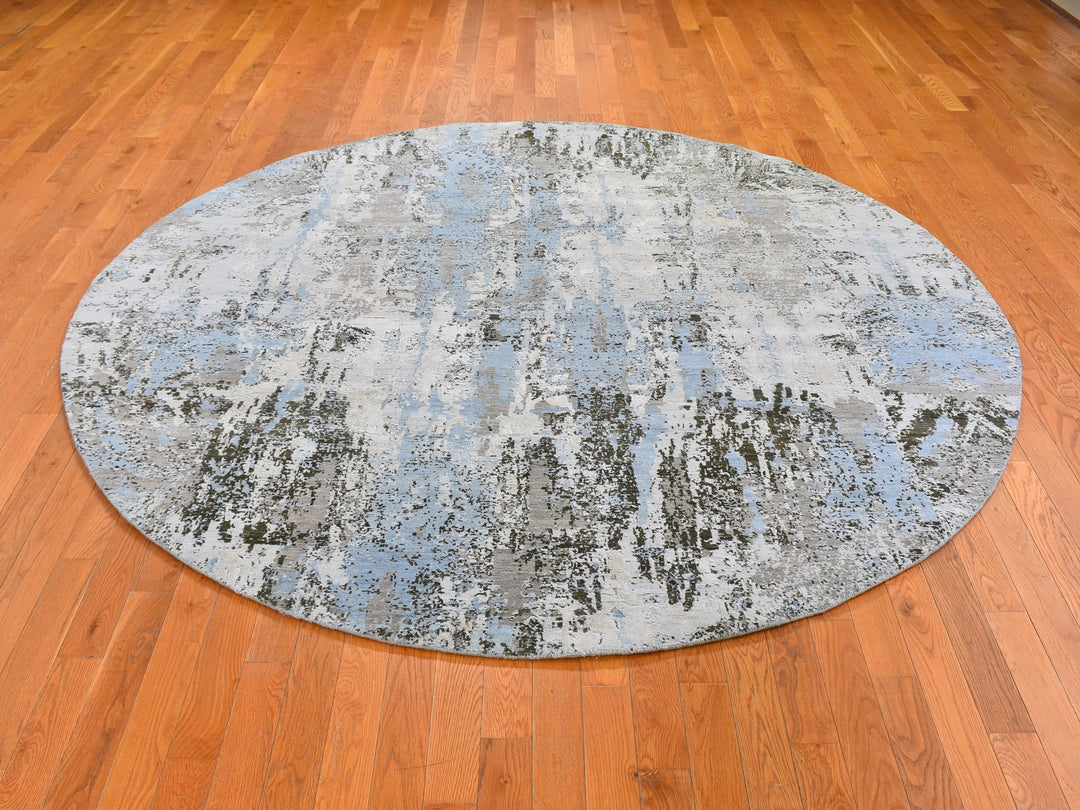 8'1" x 8'1" New Hand Knotted Blue Wool Round Oriental Rug - MOA10259523