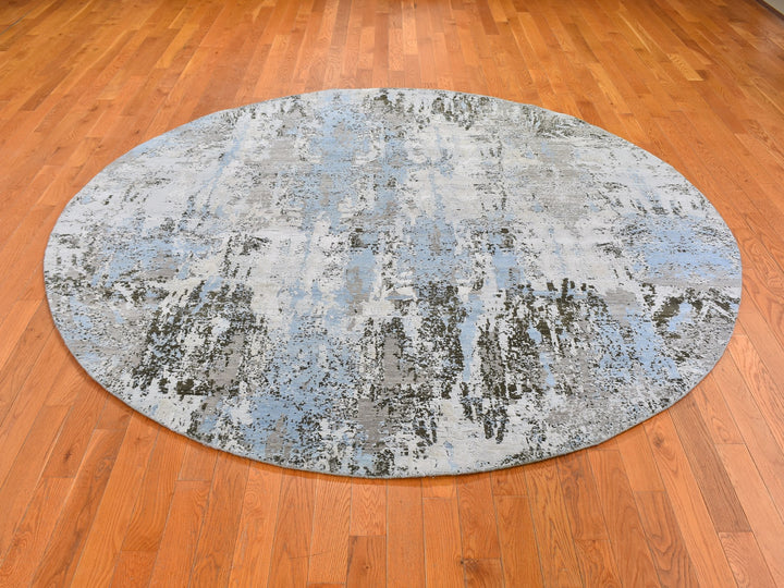 8'1" x 8'1" New Hand Knotted Blue Wool Round Oriental Rug - MOA10259523