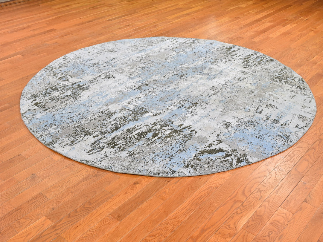 8'1" x 8'1" New Hand Knotted Blue Wool Round Oriental Rug - MOA10259523