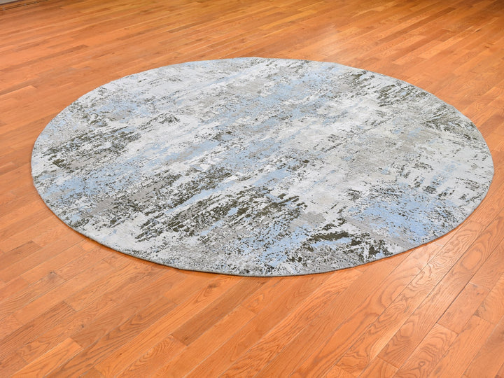 8'1" x 8'1" New Hand Knotted Blue Wool Round Oriental Rug - MOA10259523
