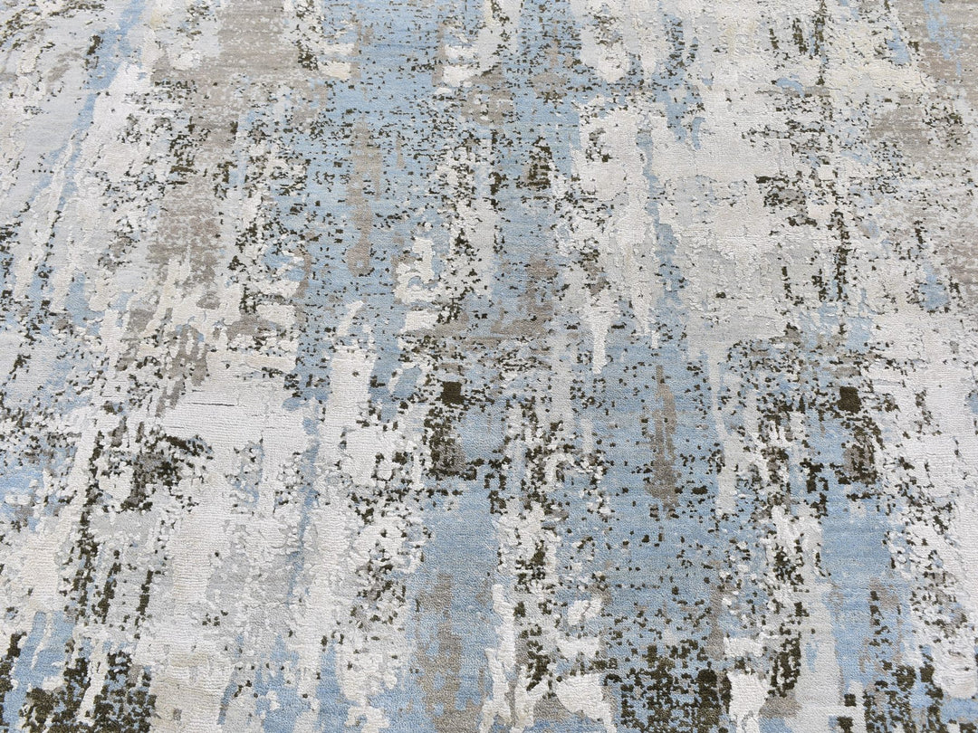 8'1" x 8'1" New Hand Knotted Blue Wool Round Oriental Rug - MOA10259523