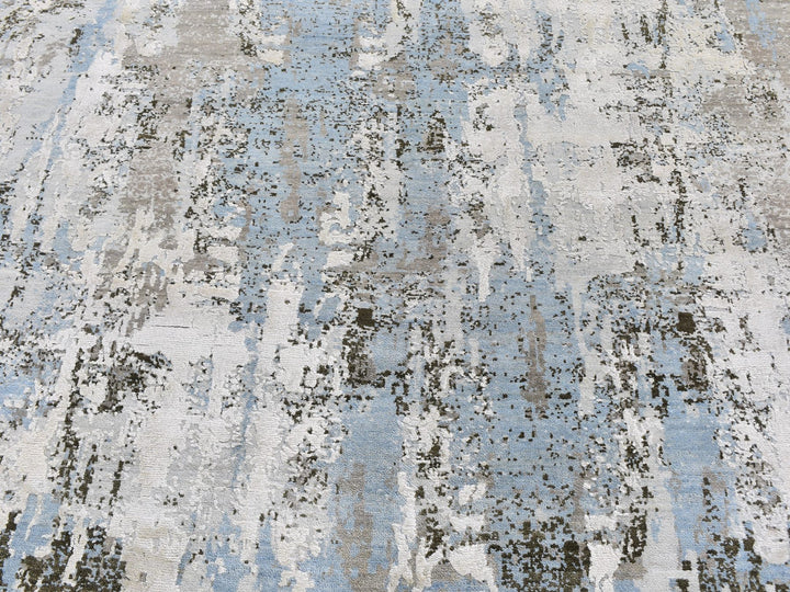 8'1" x 8'1" New Hand Knotted Blue Wool Round Oriental Rug - MOA10259523