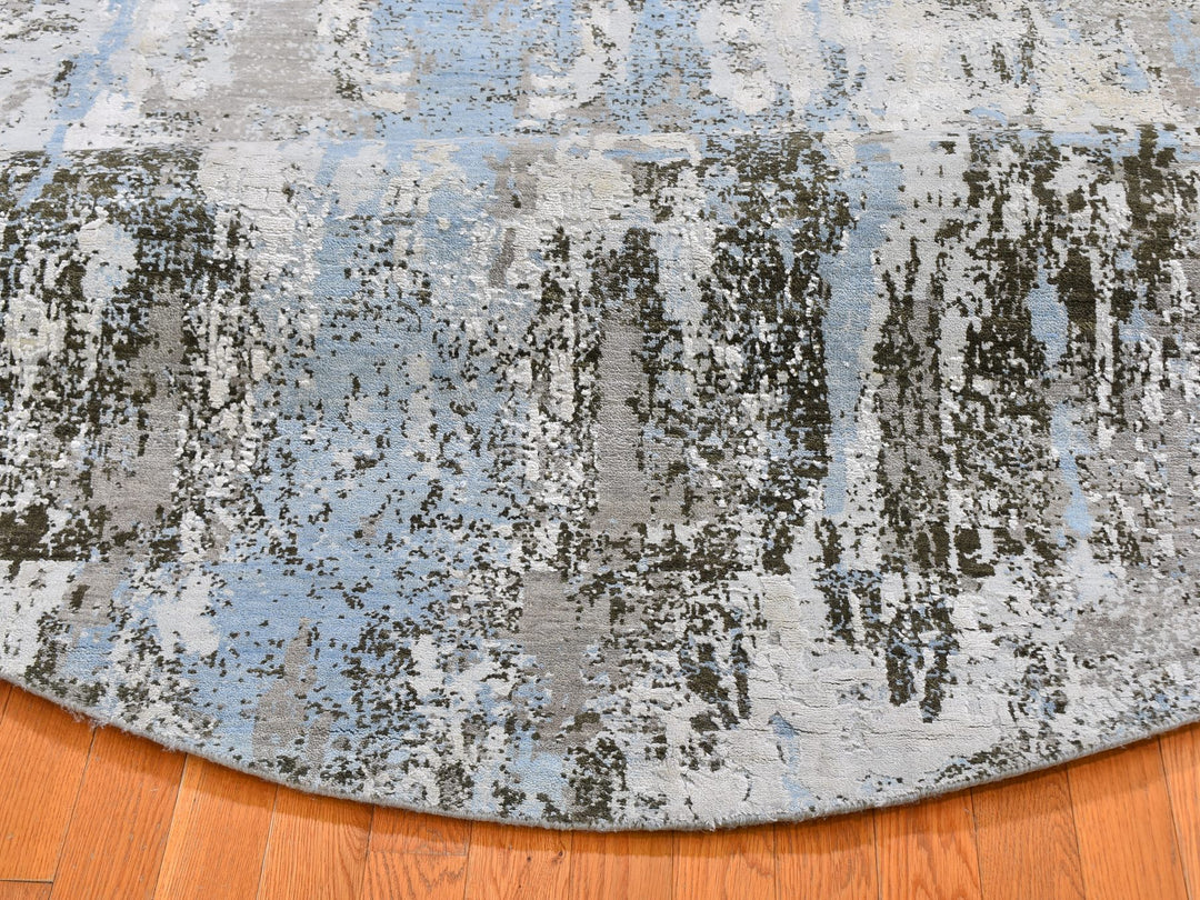 8'1" x 8'1" New Hand Knotted Blue Wool Round Oriental Rug - MOA10259523