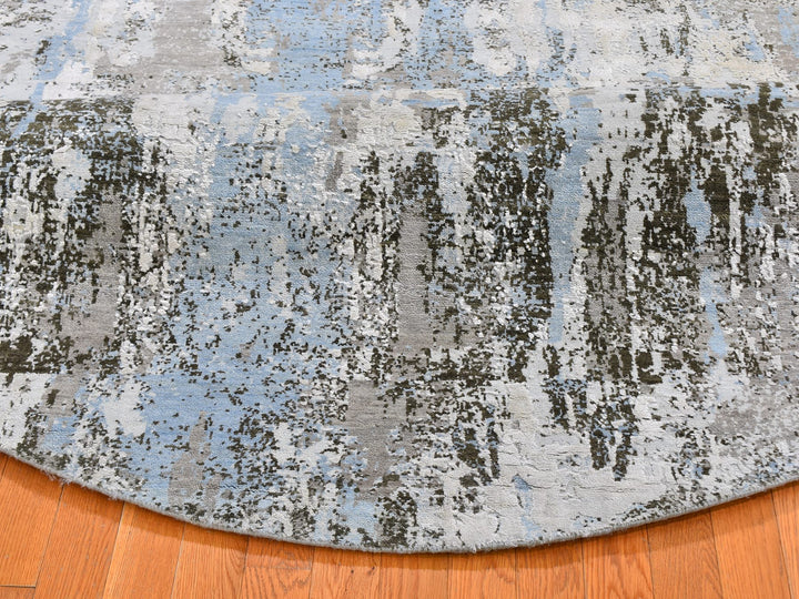 8'1" x 8'1" New Hand Knotted Blue Wool Round Oriental Rug - MOA10259523