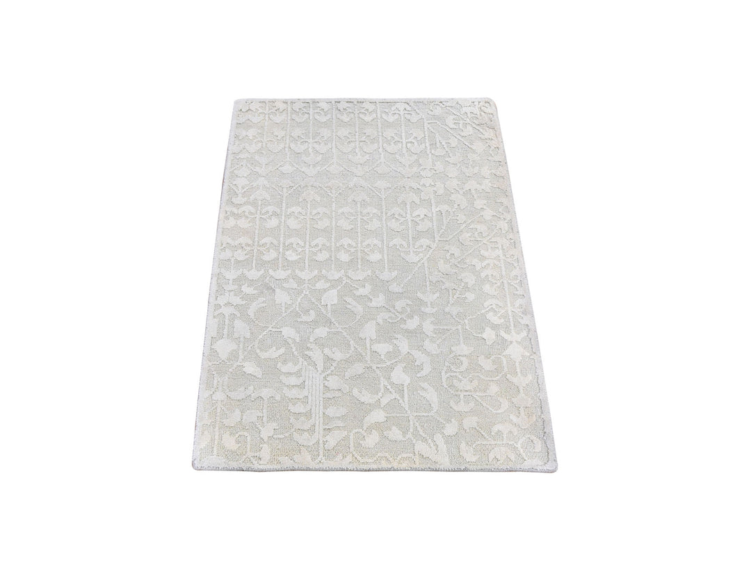 2'0" x 3'4" New Hand Knotted Ivory Wool & Silk Rectangle Oriental Rug - MOA10259536
