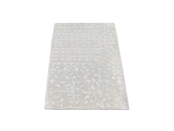 2'0" x 3'4" New Hand Knotted Ivory Wool & Silk Rectangle Oriental Rug - MOA10259536