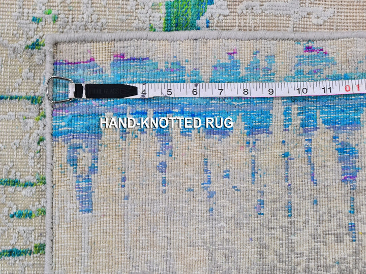 2'0" x 3'0" New Hand Knotted Grey Wool & Silk Rectangle Oriental Rug - MOA10259552