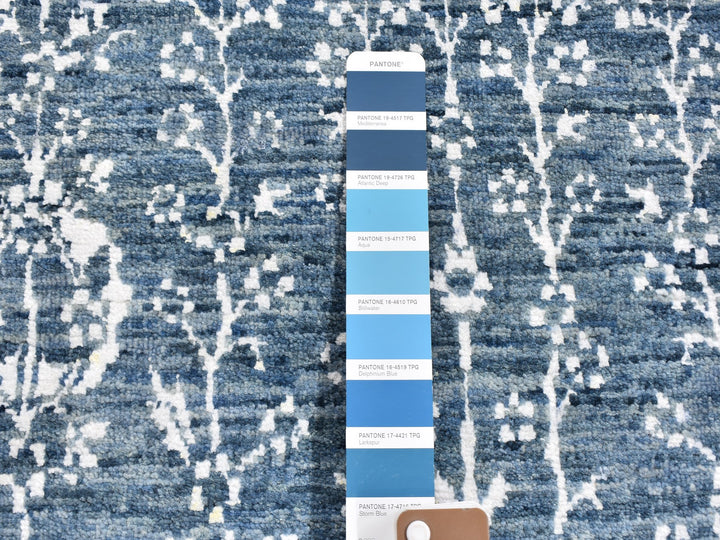 2'6" x 10'2" New Hand Knotted Blue Wool & Silk Rectangle Oriental Rug - MOA10259559