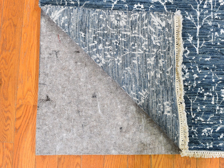 2'6" x 10'2" New Hand Knotted Blue Wool & Silk Rectangle Oriental Rug - MOA10259559