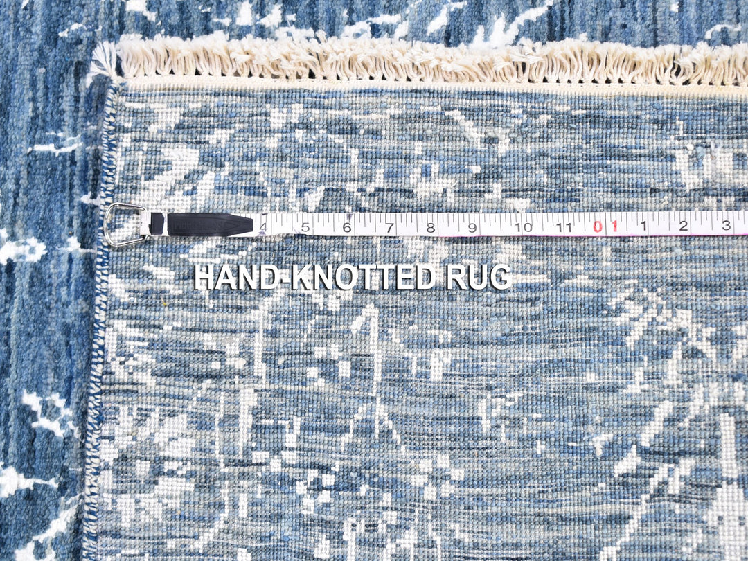 2'6" x 10'2" New Hand Knotted Blue Wool & Silk Rectangle Oriental Rug - MOA10259559