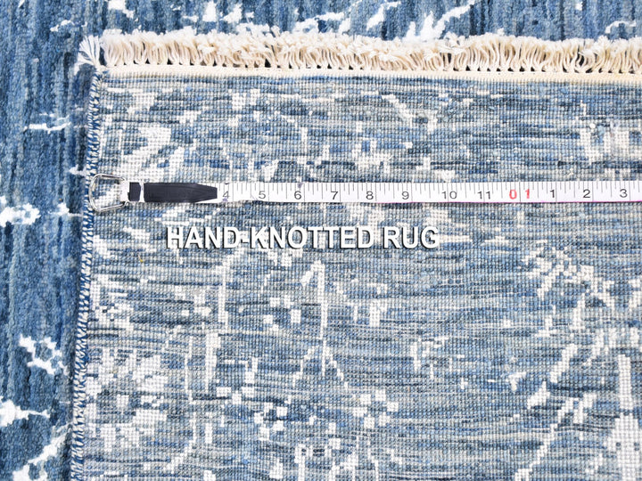 2'6" x 10'2" New Hand Knotted Blue Wool & Silk Rectangle Oriental Rug - MOA10259559