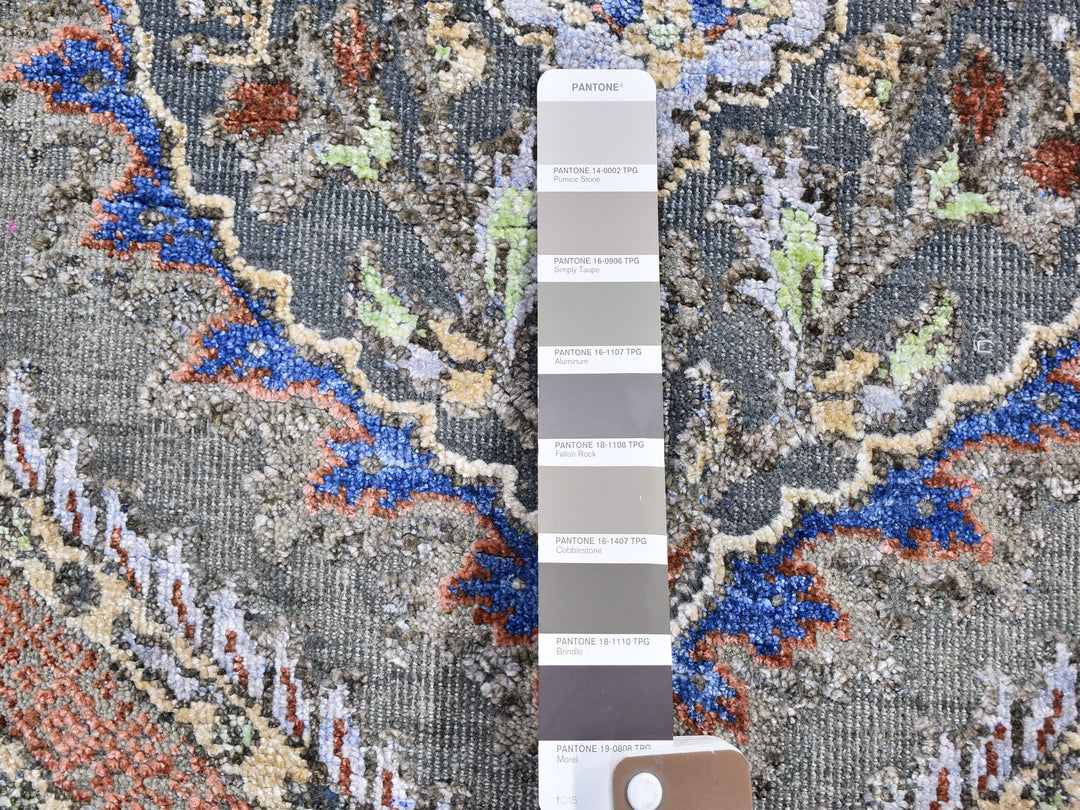 2'6" x 10'0" New Hand Knotted Grey Wool & Silk Runner Oriental Rug - MOA10259570