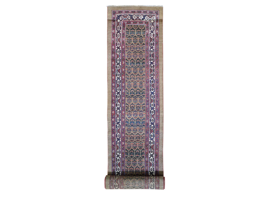 3'0" x 18'0" Vintage Hand Knotted Brown Wool Runner Oriental Rug - MOA10259574