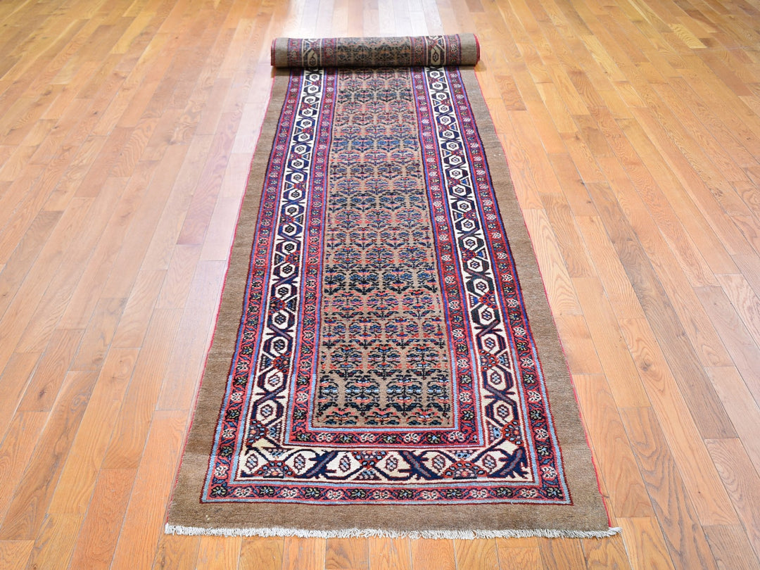3'0" x 18'0" Vintage Hand Knotted Brown Wool Runner Oriental Rug - MOA10259574