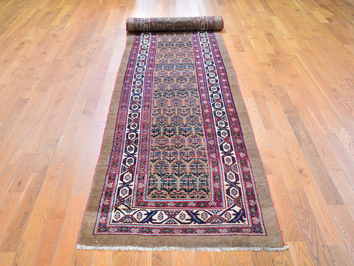 3'0" x 18'0" Vintage Hand Knotted Brown Wool Runner Oriental Rug - MOA10259574