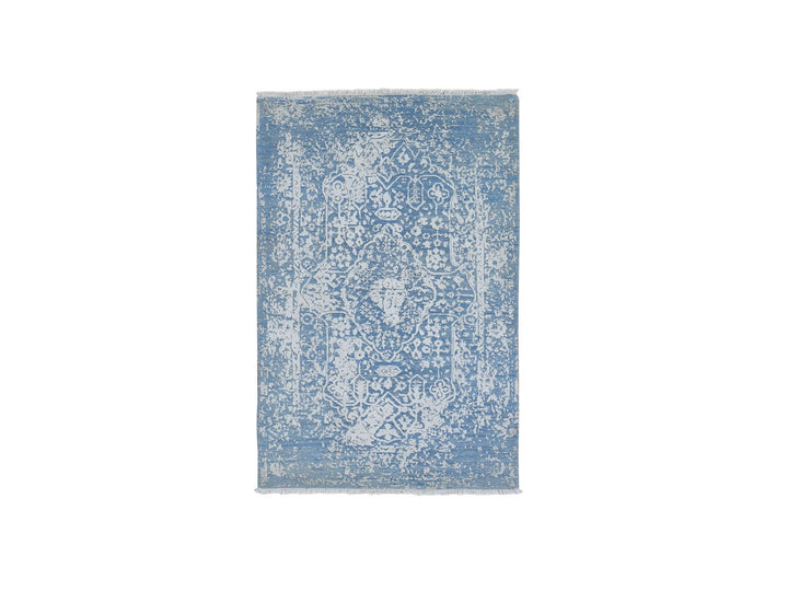 3'0" x 5'0" New Hand Knotted Blue Wool & Silk Rectangle Oriental Rug - MOA10259576