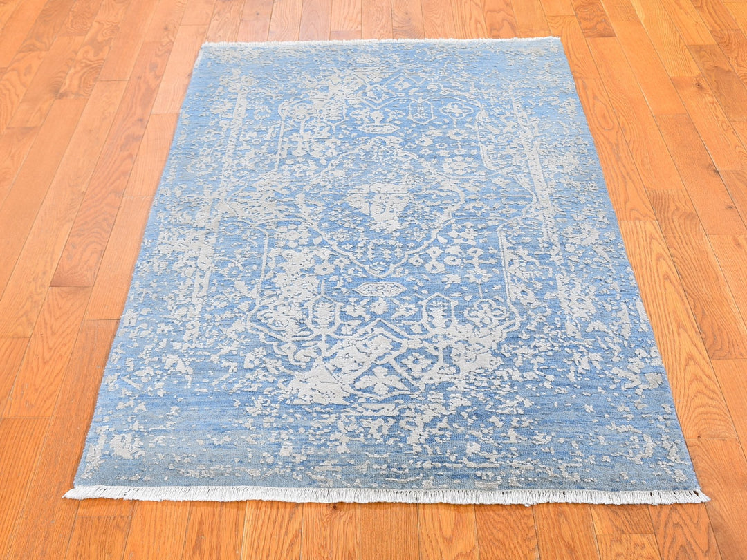 3'0" x 5'0" New Hand Knotted Blue Wool & Silk Rectangle Oriental Rug - MOA10259576