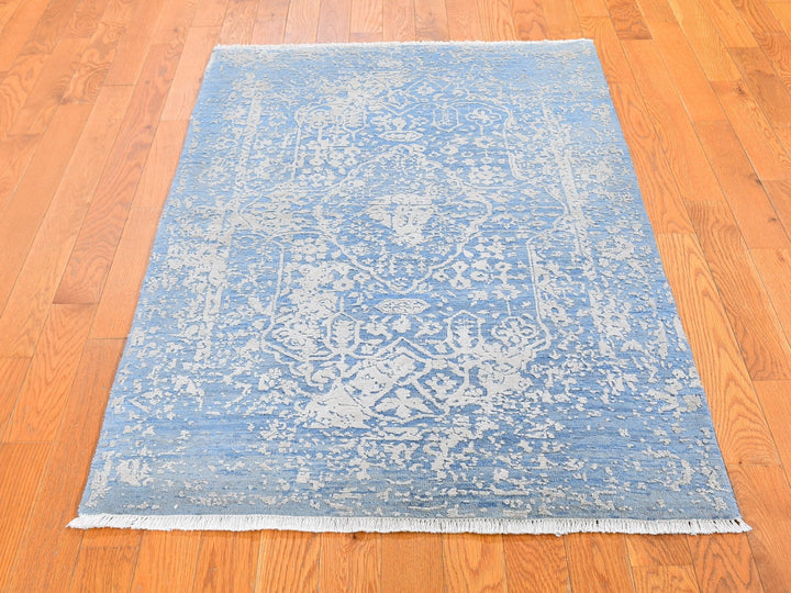 3'0" x 5'0" New Hand Knotted Blue Wool & Silk Rectangle Oriental Rug - MOA10259576