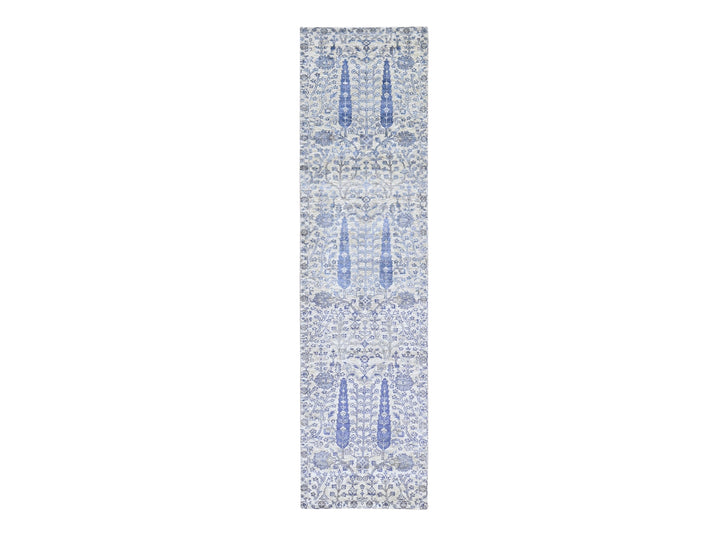 2'7" x 10'1" New Hand Knotted Ivory Wool & Silk Runner Oriental Rug - MOA10259590