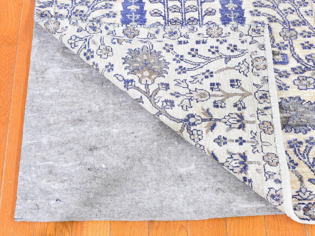 2'7" x 10'1" New Hand Knotted Ivory Wool & Silk Runner Oriental Rug - MOA10259590
