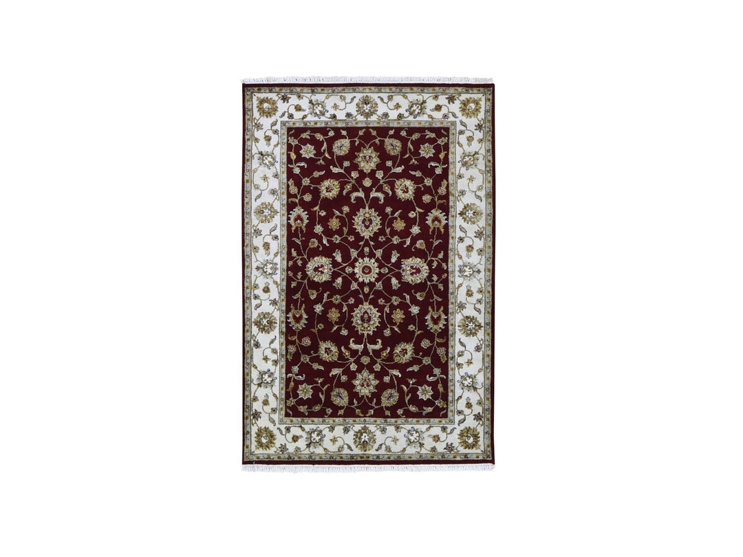 4'0" x 6'0" New Hand Knotted Red Wool & Silk Rectangle Oriental Rug - MOA10259594