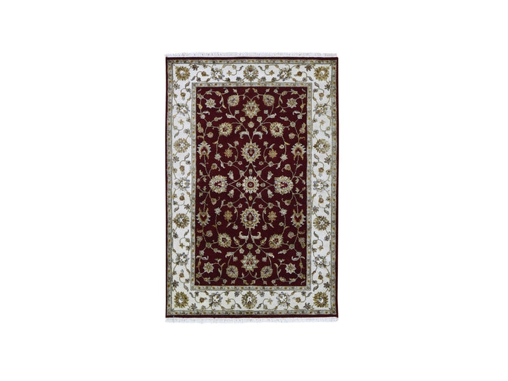 4'0" x 6'0" New Hand Knotted Red Wool & Silk Rectangle Oriental Rug - MOA10259594
